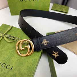 Gucci Soft Star Bee Pattern Calf Leather Gold Gg Buckle 40mm Belt