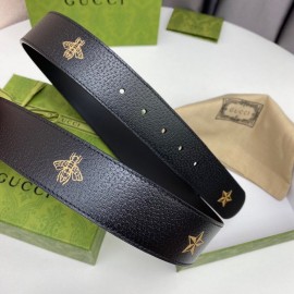 Gucci Soft Star Bee Pattern Calf Leather Gold Gg Buckle 40mm Belt