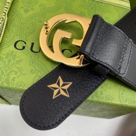 Gucci Soft Star Bee Pattern Calf Leather Gold Gg Buckle 40mm Belt