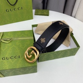 Gucci Soft Star Bee Pattern Calf Leather Gold Gg Buckle 40mm Belt