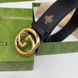 Gucci Soft Star Bee Pattern Calf Leather Gold Gg Buckle 40mm Belt