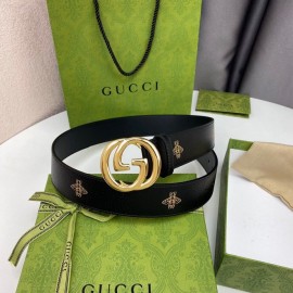 Gucci Soft Star Bee Pattern Calf Leather Gold Gg Buckle 40mm Belt