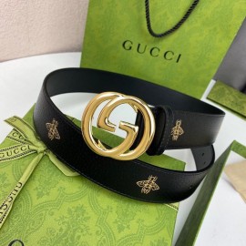 Gucci Soft Star Bee Pattern Calf Leather Gold Gg Buckle 40mm Belt