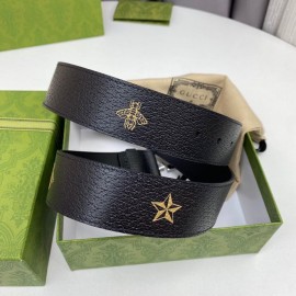 Gucci Soft Star Bee Pattern Calf Leather Silver Gg Buckle 40mm Belt