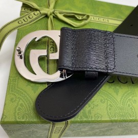 Gucci Soft Star Bee Pattern Calf Leather Silver Gg Buckle 40mm Belt