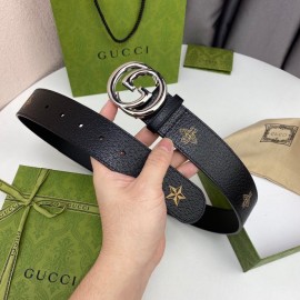 Gucci Soft Star Bee Pattern Calf Leather Silver Gg Buckle 40mm Belt