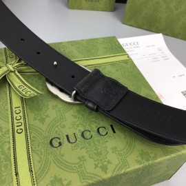 Gucci Black Embossed Calf Leather Silver Copper Buckle 40mm Belt