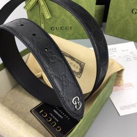 Gucci Black Embossed Calf Leather Silver Copper Buckle 40mm Belt