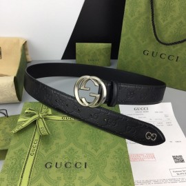 Gucci Black Embossed Calf Leather Silver Copper Buckle 40mm Belt