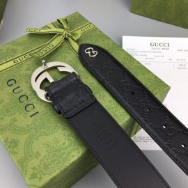 Gucci Black Embossed Calf Leather Silver Copper Buckle 40mm Belt