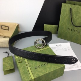 Gucci Black Embossed Calf Leather Silver Copper Buckle 40mm Belt