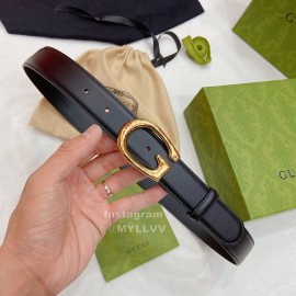 Gucci Classic Calf Leather Gold G Buckle 30mm Belt Black