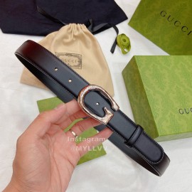 Gucci Classic Calf Leather Silver G Buckle 30mm Belt Black