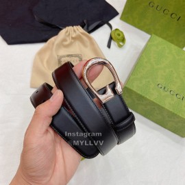 Gucci Classic Calf Leather Silver G Buckle 30mm Belt Black
