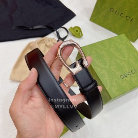 Gucci Classic Calf Leather Silver G Buckle 30mm Belt Black