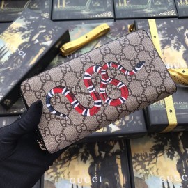 Gucci Supreme Snake Print Canvas Zipper Around Long Wallet Gray 451273