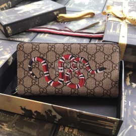 Gucci Supreme Snake Print Canvas Zipper Around Long Wallet Gray 451273