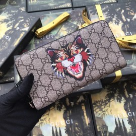 Gucci Supreme Color Tiger Print Canvas Zipper Around Long Wallet Gray 451273