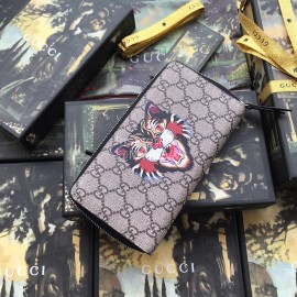 Gucci Supreme Color Tiger Print Canvas Zipper Around Long Wallet Gray 451273