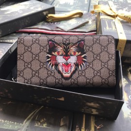 Gucci Supreme Color Tiger Print Canvas Zipper Around Long Wallet Gray 451273