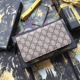 Gucci GG Eco-Print Cowhide Zipper Around Long Wallet Khaki 410102