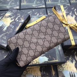 Gucci GG Eco-Print Cowhide Zipper Around Long Wallet Khaki 410102