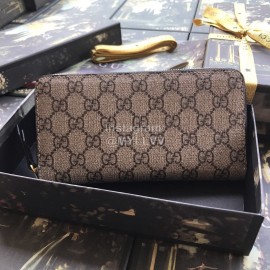 Gucci GG Eco-Print Cowhide Zipper Around Long Wallet Khaki 410102
