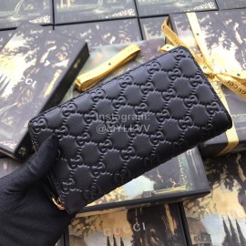 Gucci GG Eco-Print Cowhide Zipper Around Long Wallet Black 410102