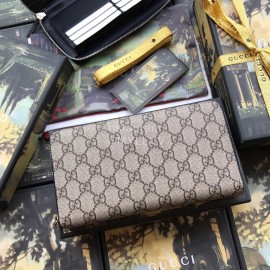 Gucci Printed Practical Cowhide Zipper Around Long Wallet Black 33194