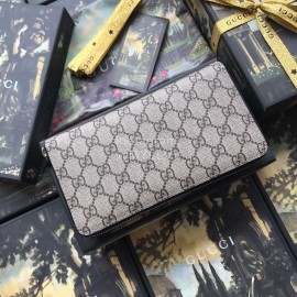 Gucci Printed Practical Cowhide Zipper Around Long Wallet Black 33194