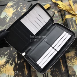 Gucci Printed Practical Cowhide Zipper Around Long Wallet Black 33194