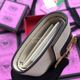 Gucci Sylvie Webbing Striped Metal Buckle Leather Short Clamshell Wallet Beige 476081