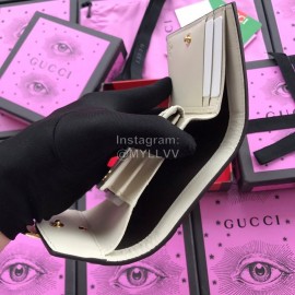 Gucci Sylvie Webbing Striped Metal Buckle Leather Short Clamshell Wallet Beige 476081