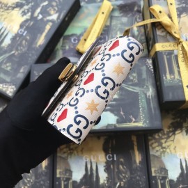 Gucci Sylvie Ribbon Striped Metal Buckle Love Leather Short Flip Wallet White 476081