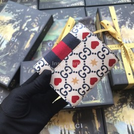 Gucci Sylvie Ribbon Striped Metal Buckle Love Leather Short Flip Wallet White 476081