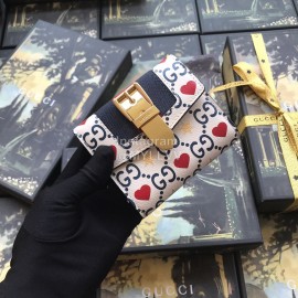 Gucci Sylvie Ribbon Striped Metal Buckle Love Leather Short Flip Wallet White 476081