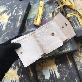 Gucci Sylvie Ribbon Striped Metal Buckle Love Leather Short Flip Wallet White 476081