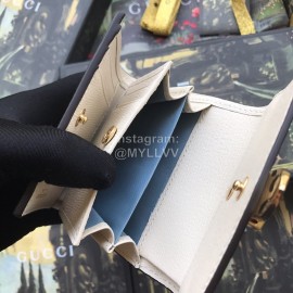 Gucci Sylvie Ribbon Striped Metal Buckle Love Leather Short Flip Wallet White 476081