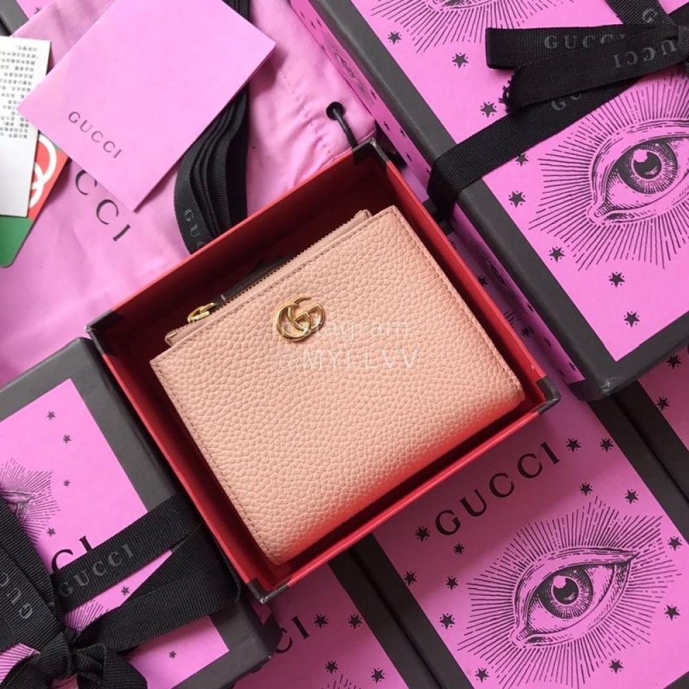 Gucci The First Layer Of Fluffed Leather Zipper Around Short Wallet Nude Pink 474747