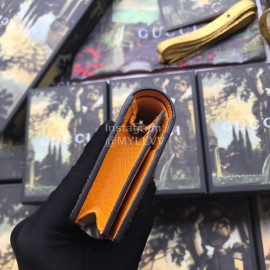 Gucci Bronzing Tiger Head Butterfly Print Leather Short Wallet Brown Yellow 476420