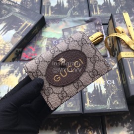 Gucci Bronzing Tiger Head Butterfly Print Leather Short Wallet Brown Yellow 476420