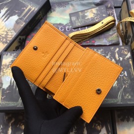 Gucci Bronzing Tiger Head Butterfly Print Leather Short Wallet Brown Yellow 476420