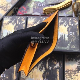 Gucci Bronzing Tiger Head Butterfly Print Leather Short Wallet Brown Yellow 476420