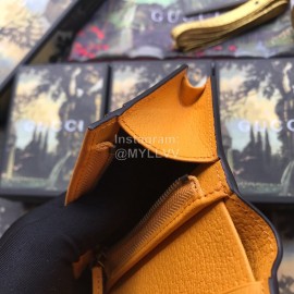 Gucci Bronzing Tiger Head Butterfly Print Leather Short Wallet Brown Yellow 476420