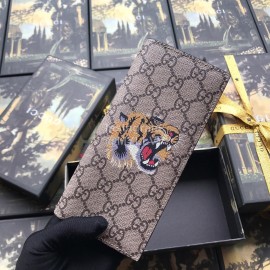 Gucci Yellow Tiger Print Leather Flap Wallet Brown 459456
