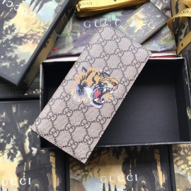 Gucci Yellow Tiger Print Leather Flap Wallet Brown 459456