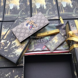 Gucci Yellow Tiger Print Leather Flap Wallet Brown 459456