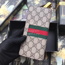 Gucci Ribbon Striped Leather Flip Wallet Brown 408836