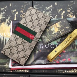Gucci Ribbon Striped Leather Flip Wallet Brown 408836