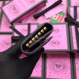 Gucci Bee Star Print Leather Key Case Black 495071